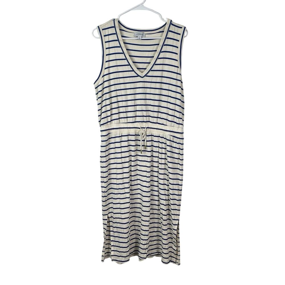 Evereve Ivory & Blue Size Small Stripe Midi Sleeveless Dress Large